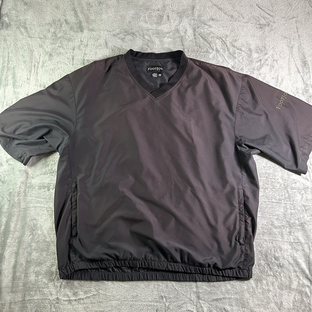 Footjoy Short Sleeve V-Neck Pullover Mens 2XL Black Lightweight Gold Logo (READ)